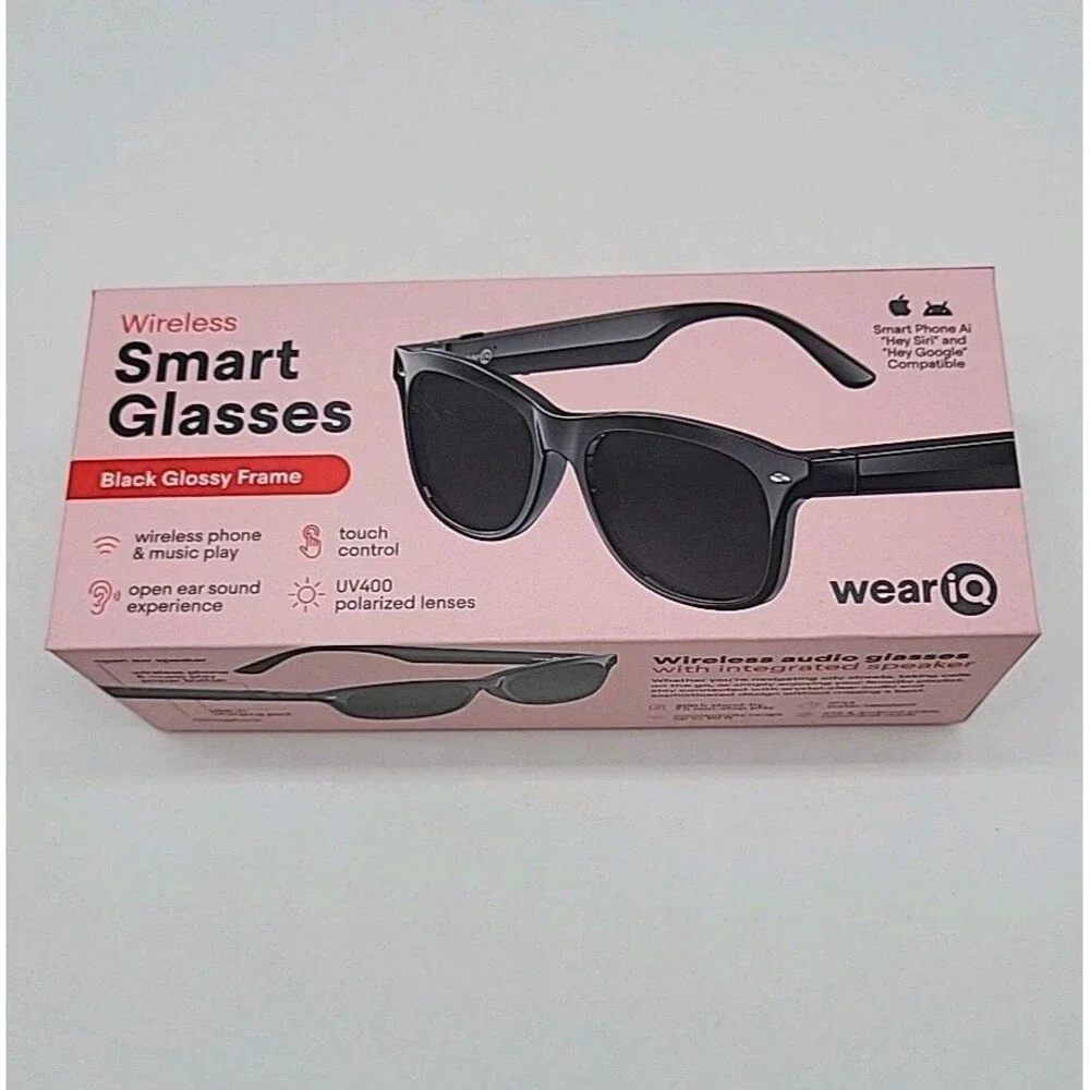 Wear IQ Smart Glasses Black Wireless Phone Music Play, Touch Control, UV400 NEW